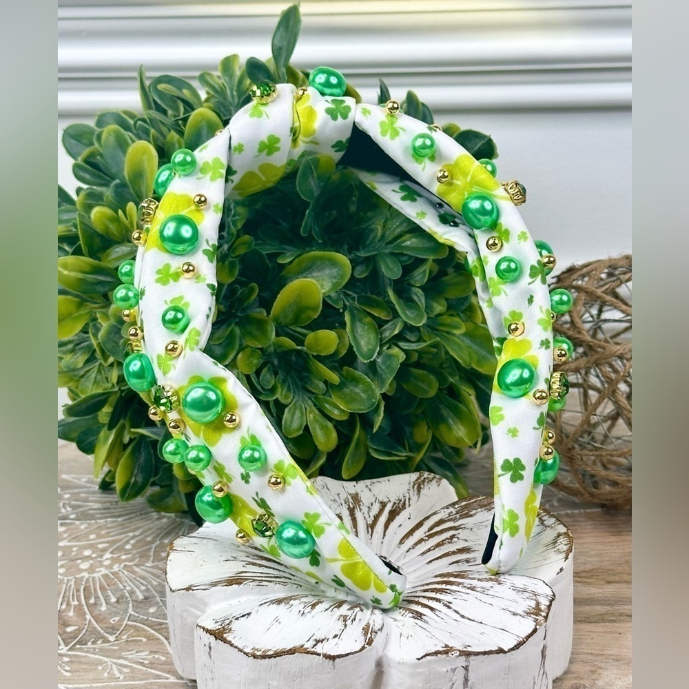 Shamrock Green and Gold Beaded Headband